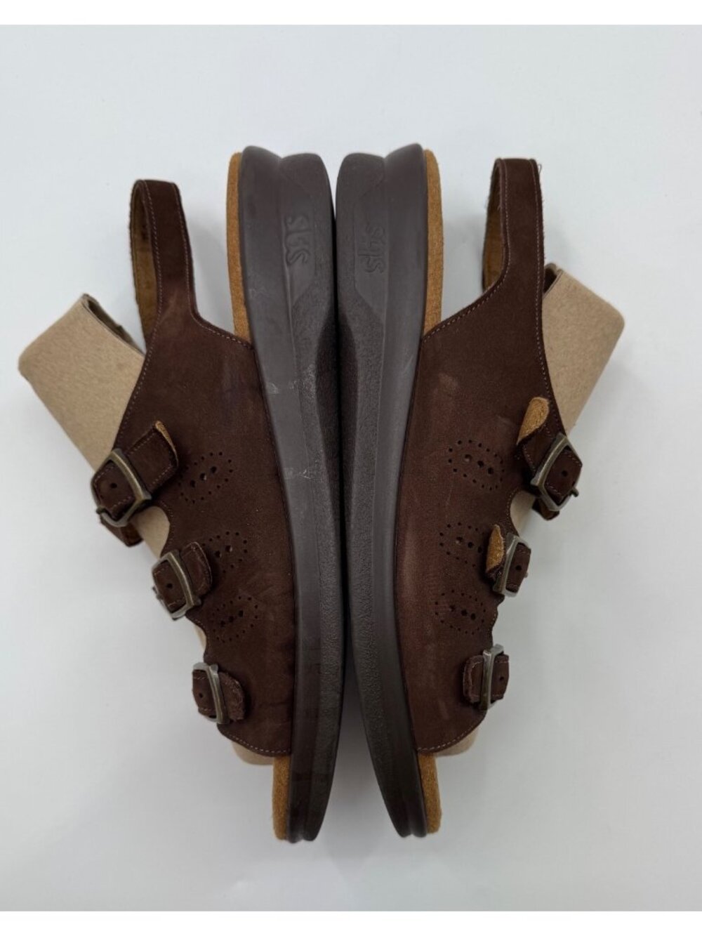 SAS Brown Leather Comfort Adjustable Strappy Sandals Womens Size 8.5 Walking - Picture 6 of 13